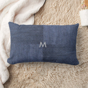 Cojín Lumbar Patrón moderno de vaqueros de denim azul monograma