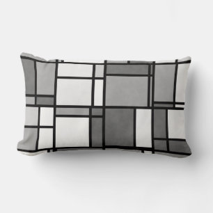 Cojín Lumbar Patrón múltiple inspirado en Mondrian gris y blanc