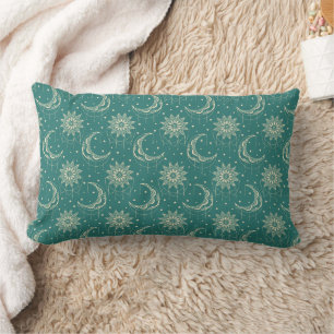 Cojín Lumbar Patrón ornamental de luna vintage turquesa