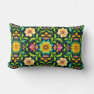 Cojín Lumbar Patrón Ornamental Floral en Colores Vibrantes