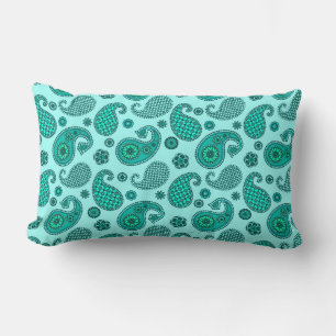 Cojín Lumbar Patrón Paisley, Aqua y Turquesa