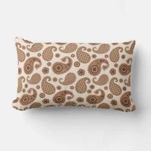 Cojín Lumbar Patrón Paisley, marrón chocolate y moreno en beige