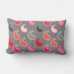 Cojín Lumbar Patrón paisley moderno, coral, rosa sobre gris / g