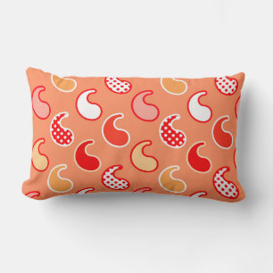 Cojín Lumbar Patrón paisley moderno, Naranja coral y blanco