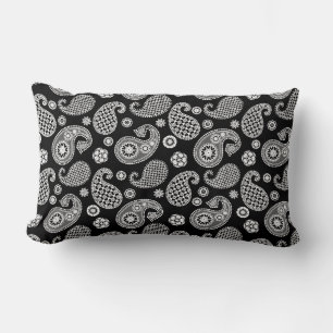 Cojín Lumbar Patrón Paisley, negro y blanco