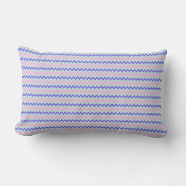 Cojín Lumbar Patrón pequeño de chevron azul rosa (Anverso)