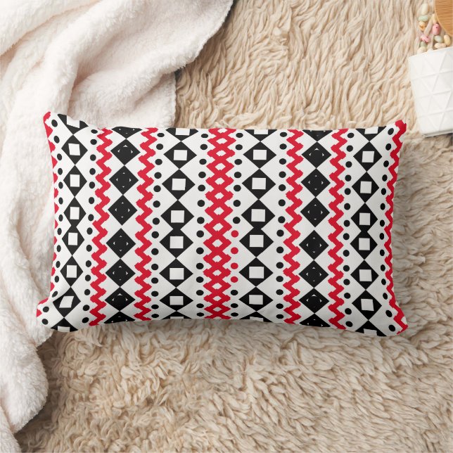Cojín Lumbar Patrón repetitivo negro y rojo (Manta)