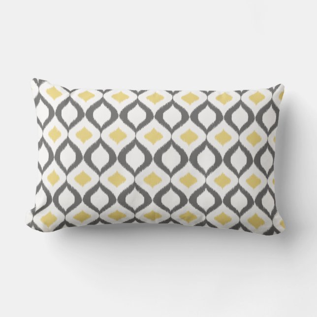 Cojín Lumbar Patrón retro geométrico de ikat amarillo gris (Anverso)