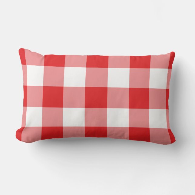 Cojín Lumbar Patrón rojo de Gingham (Anverso)