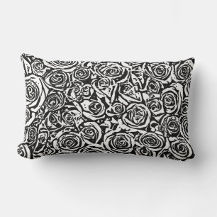 Cojín Lumbar Patrón Rosa abstracto moderno, negro y blanco