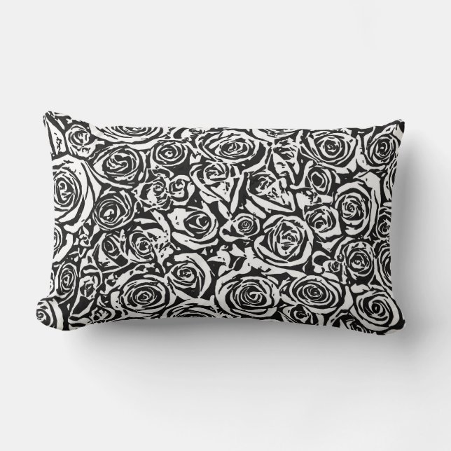 Cojín Lumbar Patrón Rosa abstracto moderno, negro y blanco (Anverso)