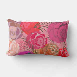 Cojín Lumbar Patrón rosa con flores y plantas