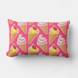 Cojín Lumbar Patrón rosa de Kawaii con helado de fresa