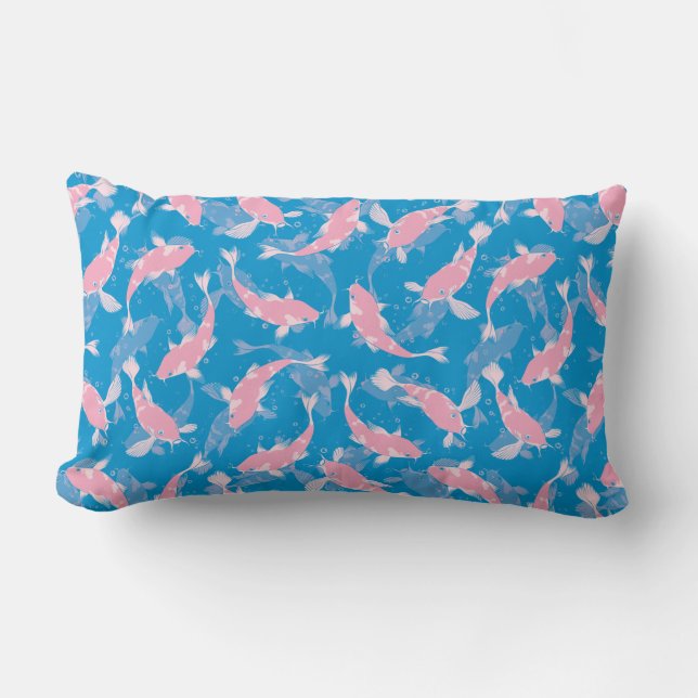 Cojín Lumbar Patrón rosa y azul - Koi Fish (Anverso)