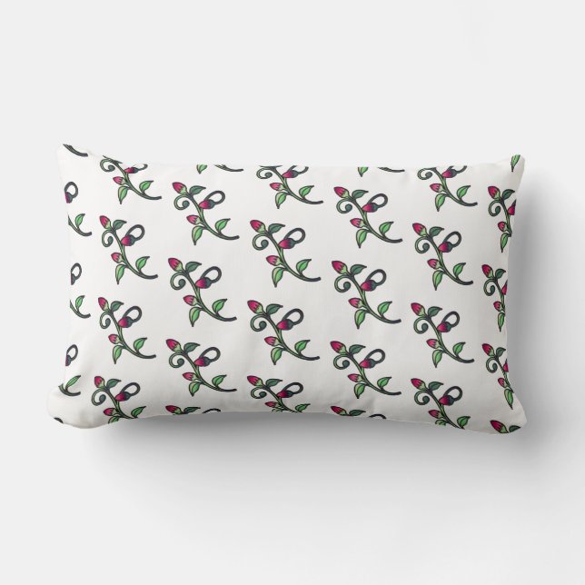 Cojín Lumbar Patrón Rosebud País rosa Verde y Blanco (Anverso)