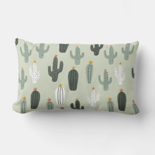 Cojín Lumbar Patrón transparente de cactus, fondo con mano d