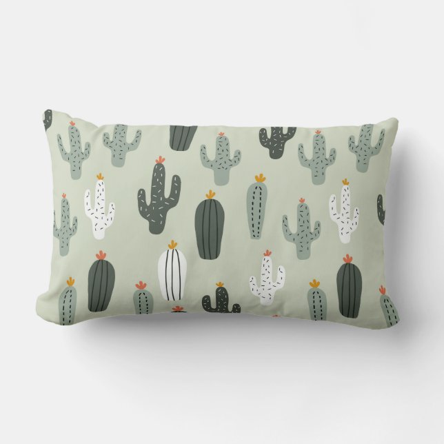Cojín Lumbar Patrón transparente de cactus, fondo con mano d (Anverso)
