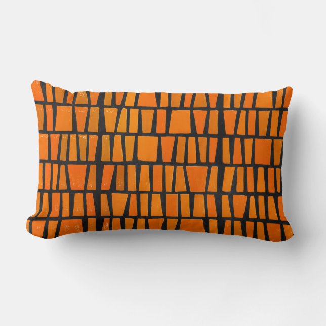 Cojín Lumbar Patrón tribal africano naranja y negro (Anverso)