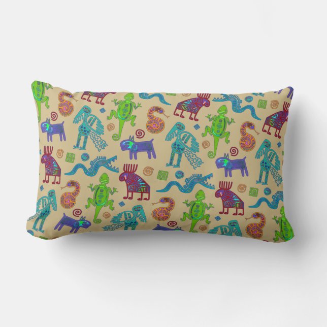 Cojín Lumbar Patrón tribal primista de cultura africana mexican (Anverso)