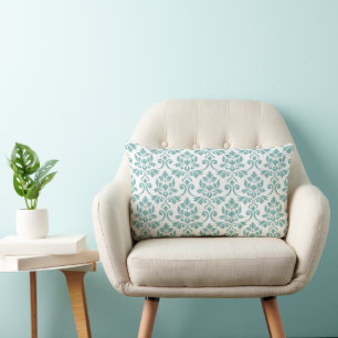 Cojín Lumbar Patrón Verde azulado de Feuille Damask