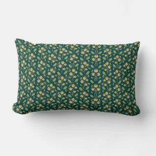 Cojín Lumbar Patrón verde vibrante con flores y hojas amarillas
