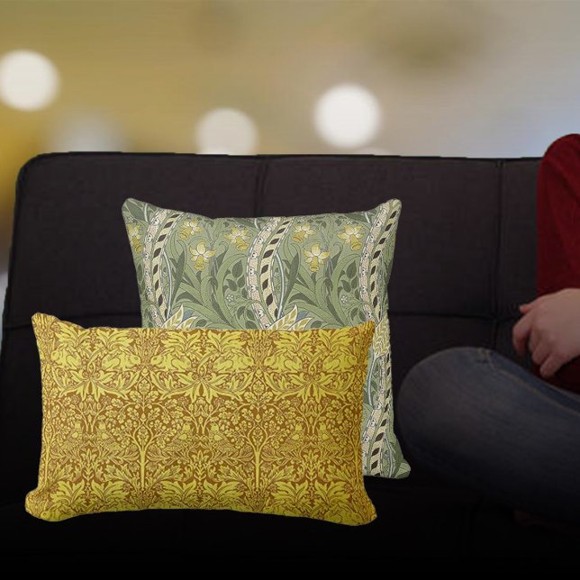 Cojín Lumbar Patrón William Morris del Conejo de Aves de Oro de (Subido por el creador)