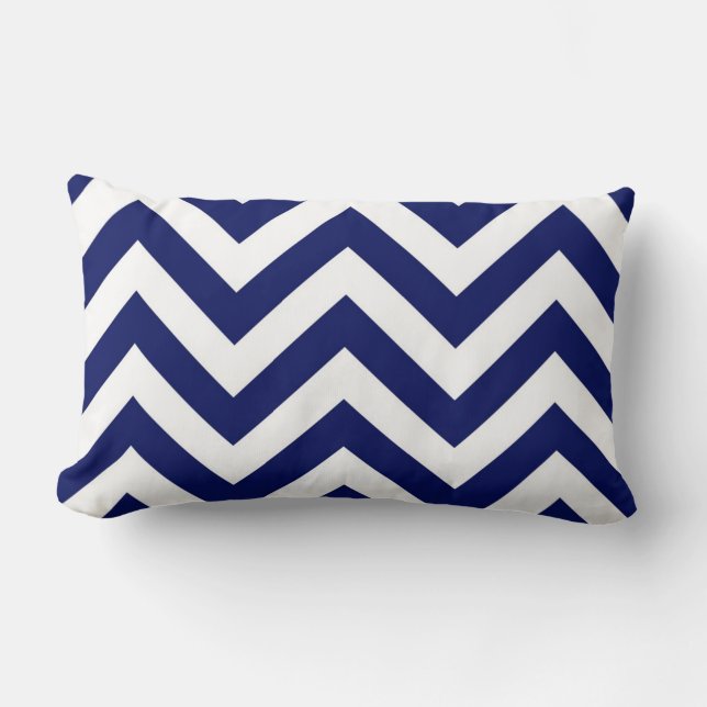 Cojín Lumbar Patrón ZigZag Chevron grande azul y blanco de la M (Anverso)