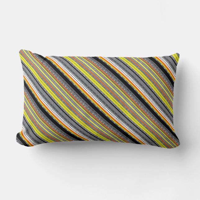 Cojín Lumbar Patrones aztecos de color gris naranja (Anverso)