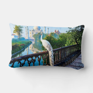 Cojín Lumbar Pavo real blanco con vista al Taj Mahal