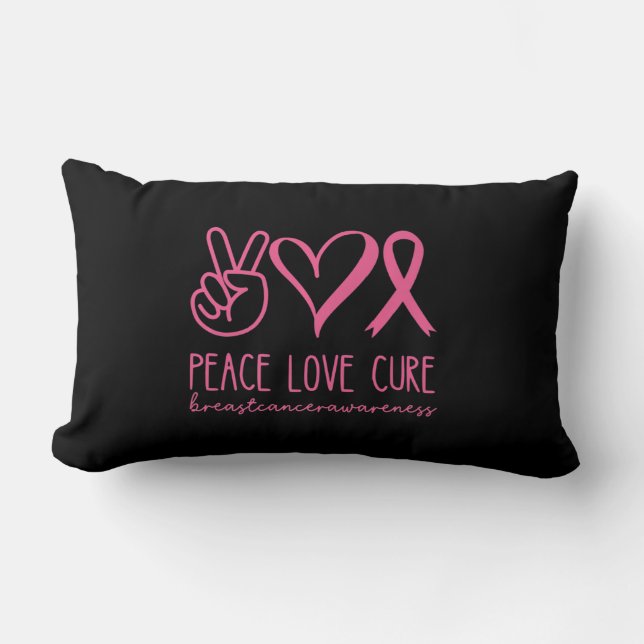 Cojín Lumbar Paz Amor Cure Cinta Rosa Guerrera Cáncer de Mama (Anverso)