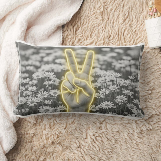 Cojín Lumbar Peace & Sunflower Pillow w/ Yellow Gingham (Manta)