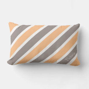 Cojín Lumbar Peach Naranja Gray Strips with Name