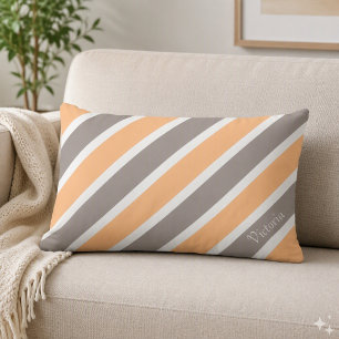 Cojín Lumbar Peach Naranja Gray Strips with Name