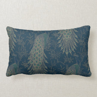 Cojín Lumbar Peacocks de estilo Verde azulado oscuro y victoria