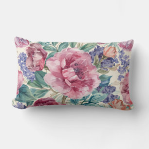 Cojín Lumbar Peonía Botánica Aquarela Floral Lavanda Floracione