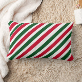Cojín Lumbar Peppermint Stick Stripes in Red, Green, and White