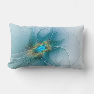 Cojín Lumbar Pequeña belleza arte floral fractal moderno azul o