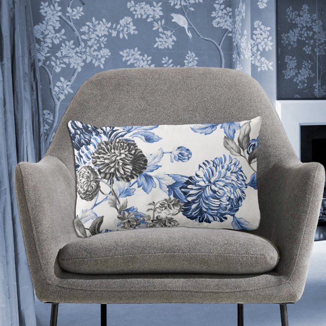 Cojín Lumbar Periwinkle Blue Black & White Botanile (Subido por el creador)