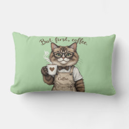 Cojín Lumbar Pero Primero, Gato Café