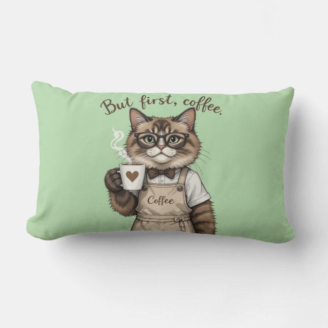 Cojín Lumbar Pero Primero, Gato Café (Anverso)