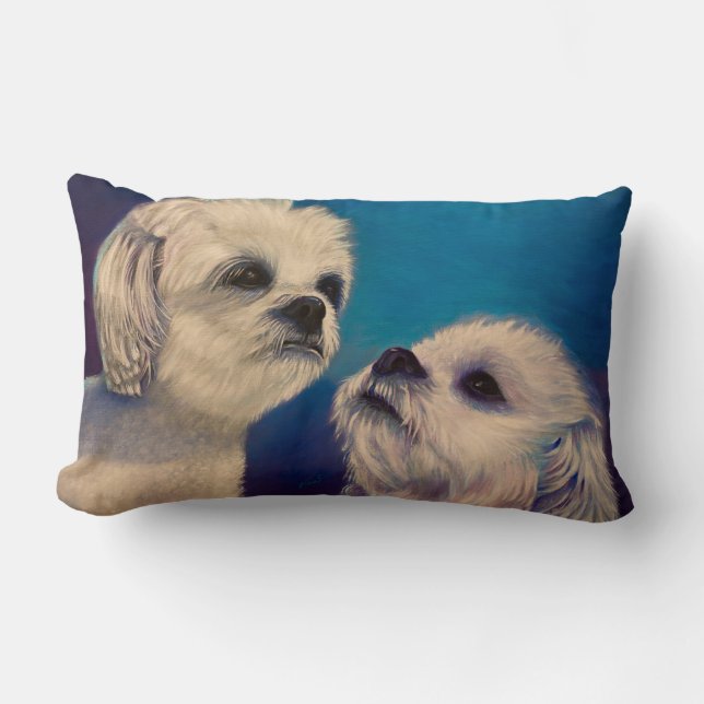 Cojín Lumbar Perritos blancos malteses (Anverso)