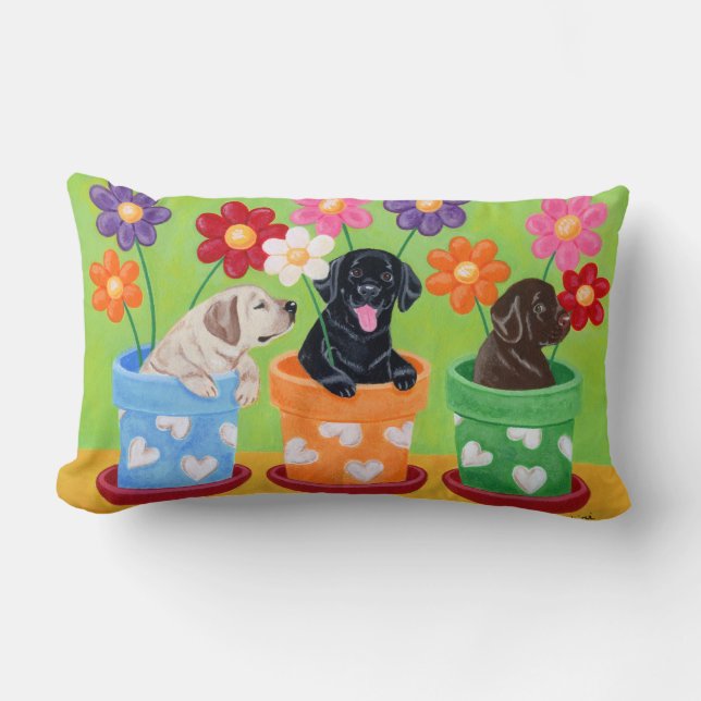 Cojín Lumbar Perritos de Labrador de la maceta (Anverso)