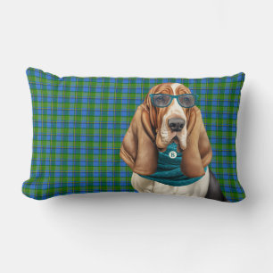 Cojín Lumbar Perro Basset Hound con una Bufanda Verde Monograma