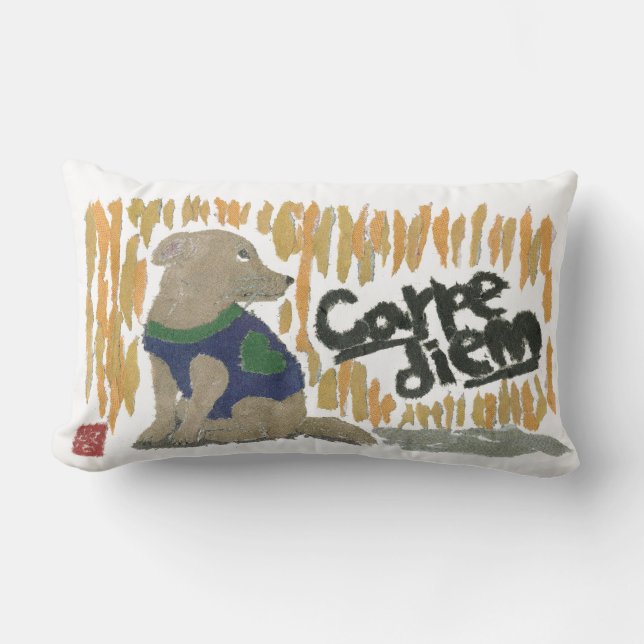 Cojín Lumbar Perro, Carpe Diem, frase latina (Anverso)