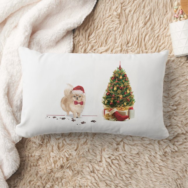 Cojín Lumbar Perro con árbol de Navidades divertidos de Pomeran (Manta)