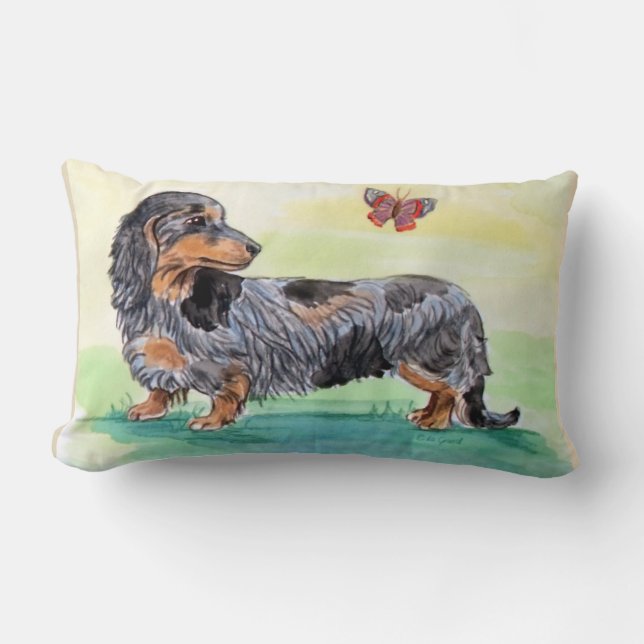 Cojín Lumbar Perro Dachshund Con Mariposa (Anverso)