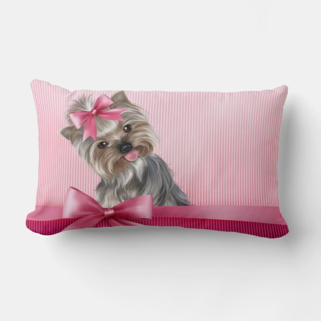 Cojín Lumbar Perro de perrito rosado de princesa Yorkie de (Anverso)