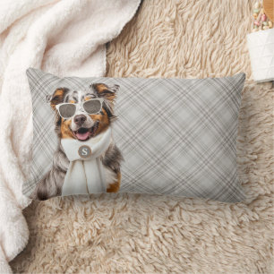 Cojín Lumbar Perro elegante de pastor australiano y monograma a