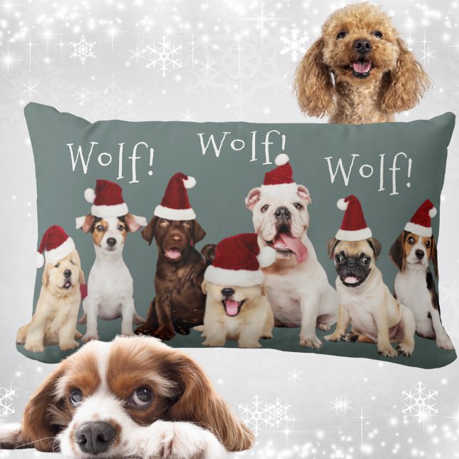 Cojín Lumbar Perros con Navidades Santa Hats (Cute Dogs - Christmas Santa Hats Lumbar Pillow)