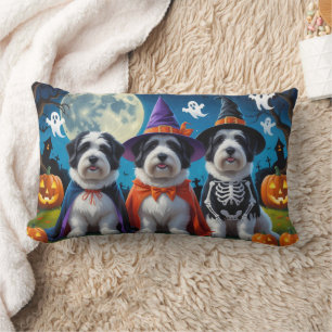 Cojín Lumbar Perros de oveja ingleses antiguos calabaza Hallowe